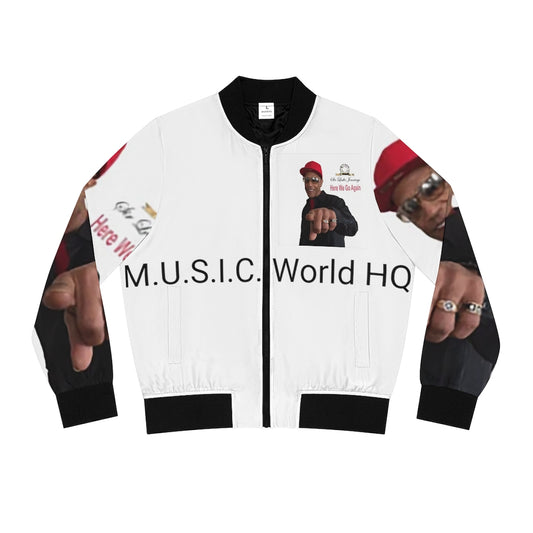 M.U.S.I.C. World HQ Album Cover Series Women's Bomber Jacket (AOP)