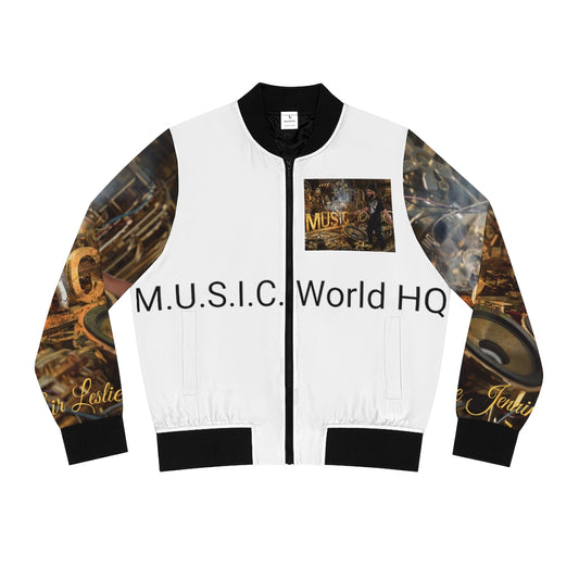 M.U.S.I.C. World HQ Album Cover Series Women's Bomber Jacket (AOP)