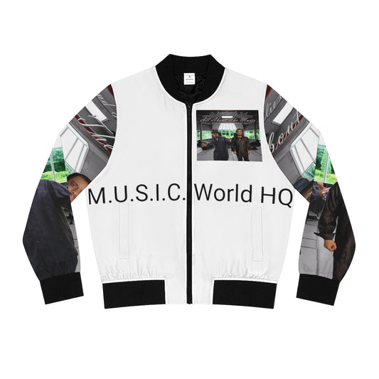 M.U.S.I.C. World HQ Album Cover Series Women's Bomber Jacket (AOP)